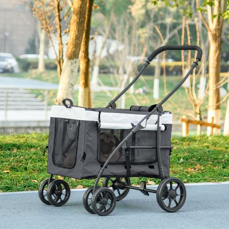Poussette pliable pour chiens et chats, baignoire amovible pour bébé, bretelles, 4 roues, 81 x 58 x 97,5 cm, grise
