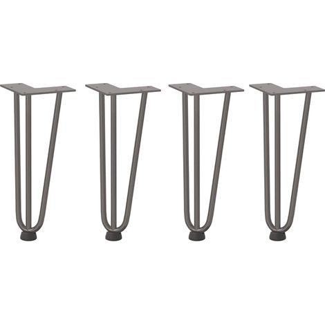 Lot de 4 pieds en épingle à cheveux pour table basse 30 cm avec patins réglables design moderne en acier naturel