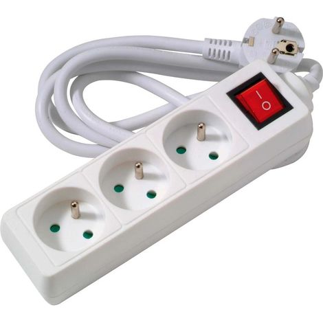 Regleta con cable con interruptor, 3 tomas, 1,50 m, blanca - Perfil