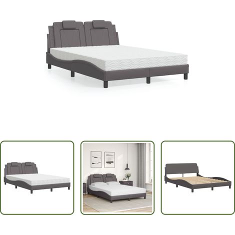 Matratze - Bett "Viana" mit Matratze Grau 140x190 cm Kunstleder (1/5)