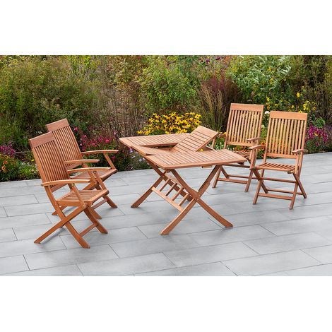 Comodoro Set 5tlg 4 Sessel Tisch 110(160)x90cm Eukalyptus