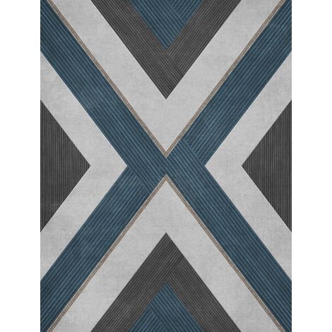 papier peint géométrique bleu gris et beige - Sanders & Sanders (1/2)