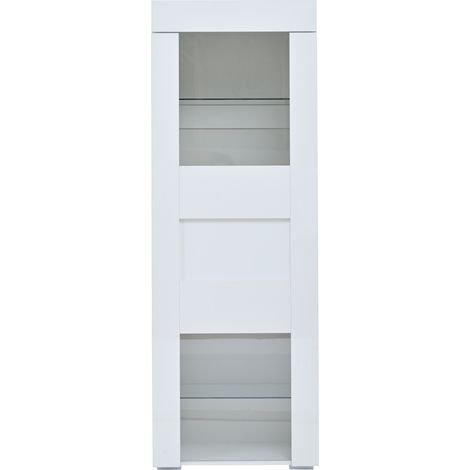 Vetrina alta bianca 60 x 40 x 170 cm con LED, porta acrilica e ripiani in vetro (1/5)