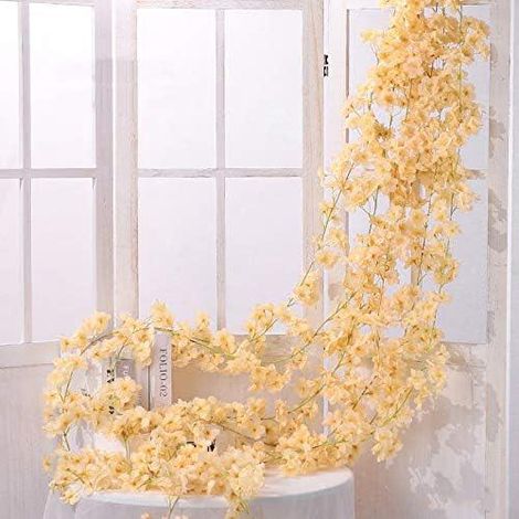 2 PCS Guirlande de fleurs cerisier artificielles 180cm/70 pouces, liane de sakura pour décoration murale mariage, chaîne suspendue décorative (1/5)