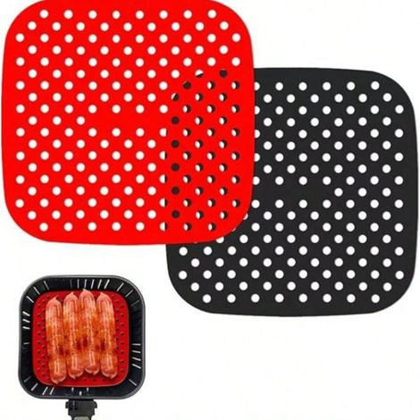 2 Pièces Revêtements Antiadhésifs pour Friteuse à Air, Tapis pour Friteuse à Air Réutilisables, Tapis de Doublure de Friteuse à Air, Coussin de Friteuse à Air en Silicone Réutilisable (Carré) (1/5)