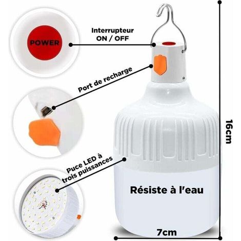 Lanterne Camping Rechargeable - 2 Pièces Lampe Rechargeable 40 Watts - Lampe Rechargeable USB 360° - Lanterne Portable à Suspendre pour Camping - Câble USB INCLUS [Classe énergétique A+++]