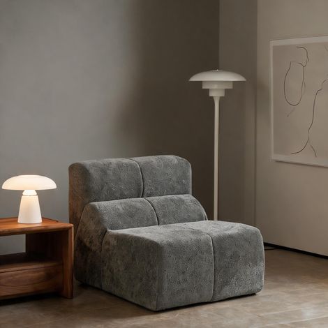 Fauteuil 1 place en velours gris clair design compact en tissu (1/5)