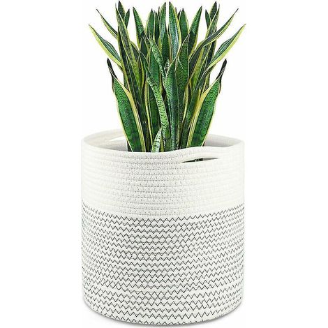 (noir Et Blanc)25 Cm Pot De Fleurs De Avec Doublure, Panier De Rangement Tiss En Coton Cache Pot Plante Interieur Pour Plantes D'intrieur, Pot De (1/5)