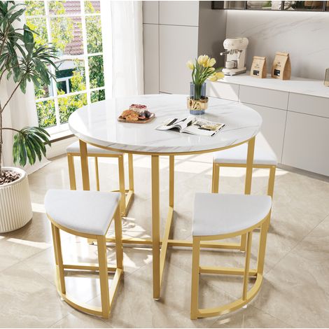table repas chaises gain de place ronde MDF doré blanc OKMYHOME (1/5)