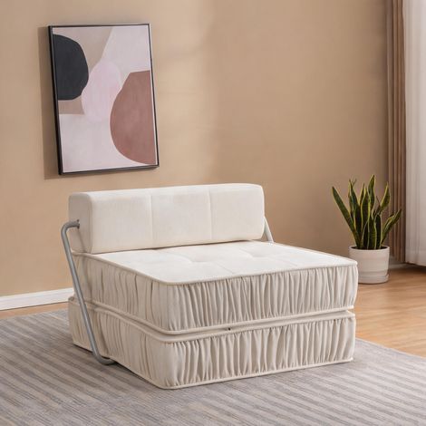 Canapé convertible blanc en tissu chenille 2 places coloris blanc (1/5)