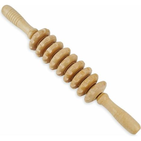 Masseur à rouleaux en bois portable maison roue en bois 9 rouleaux de massage massage manuel point de déclenchement masseur musculaire corps masseur de jambes (blanc) (1/5)