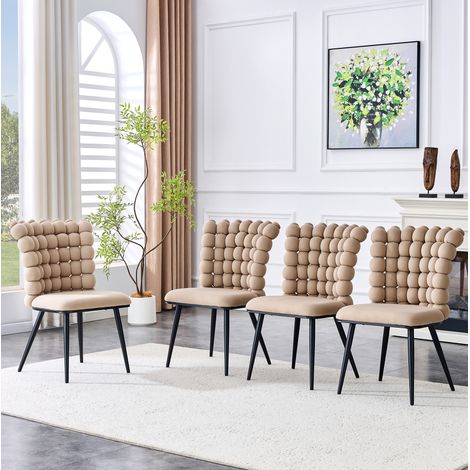 Silla de comedor de terciopelo color camello, patas de metal negro, diseño moderno minimalista, montaje fácil,54×48×88cm (1/5)
