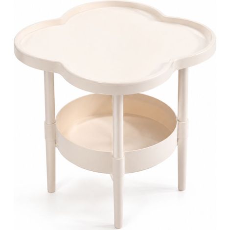 Table d'appoint Design Créme Maison 2 Niveaux en Plastique Blanc Diamètre 39cm Hauteur 45cm avec Bordure Anti-chute pour Salon Chambre à Coucher Balcon (1/5)