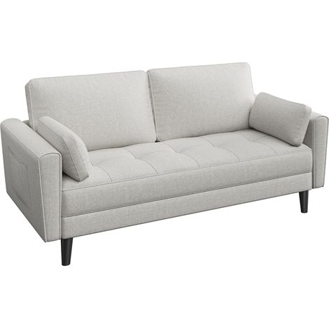 Yaheetech Divano a 2 Posti Imbottito Divanetto da Salotto Moderno con 2 Poccoli Cuscini e Tasche Laterali Sofa Moderno per Soggiorno Camera da Letto Greige (1/5)