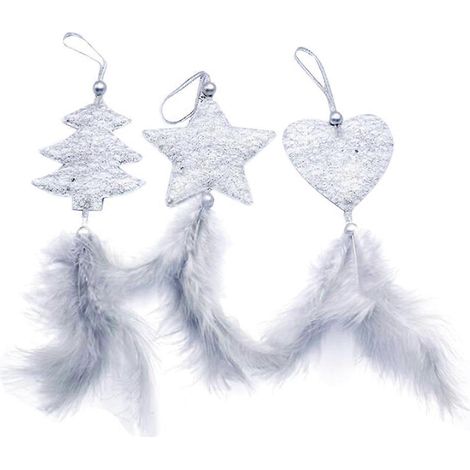 29,9 x 4 cm - Lot de 3 pendentifs en forme d'étoile à cinq branches et de cœur, argentés, pour sapin de Noël.-2994cm (1/2)