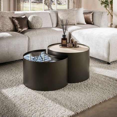 Table basse céramique verre fumé demi-lune (lot de 2) MAHAL (1/5)