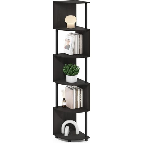 Étagère d'angle À 5 Niveaux, Rangement en Zigzag, Présentoir Bibliothèque, Rangement, Salon/Bureau, Espresso/Noir (1/5)