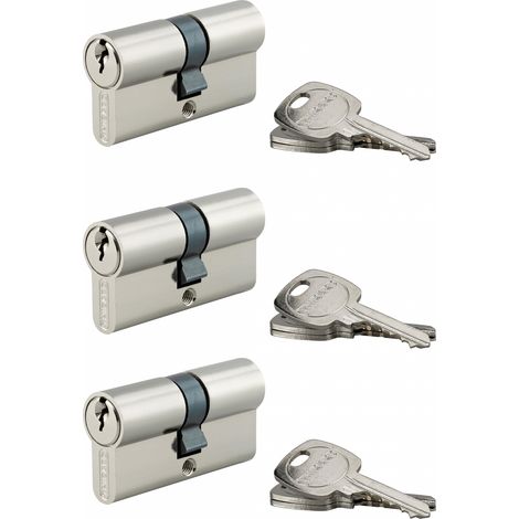 Thirard – Lot de 3 cylindres de serrure double entrée 30x30mm – Nickel – 3 clés – Anti-arrachement, anti-perçage, anti-crochetage
