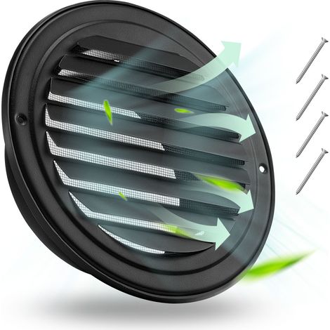 VEVOR 145 mm Wall Vent Cover, Louvered Round AC Vent Gable Cover, Premium Stainless Steel & with Built-in a Protection Screen, for House,Bathroom,Garage,Kitchen,Basement (2 Pack, Black) (1/5)
