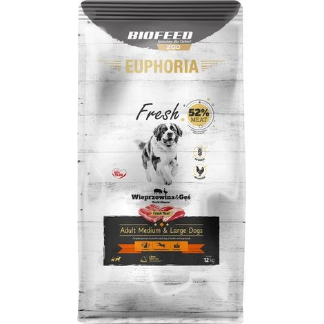 BIOFEED Euphoria Viande fraîche Adulte Moyen et Grand Porc et Oie 12 kg