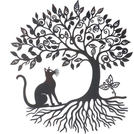 Signes Grimalt Figura De Gato Adorno Pared  Adorno Pared Arbol Con Gato Apliques Metal Negro 1x46x50cm 34315