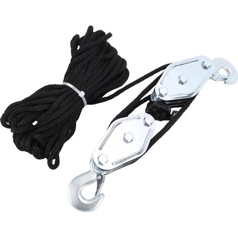 Palan Moufle Renforcé Crochet Alliage Zinc Pivotant 270° Corde Haute Résistance Roulement Anti-Rouille 441 lbs 3 Roues Nylon Noir 15m Levage Chasse Bricolage (1/5)