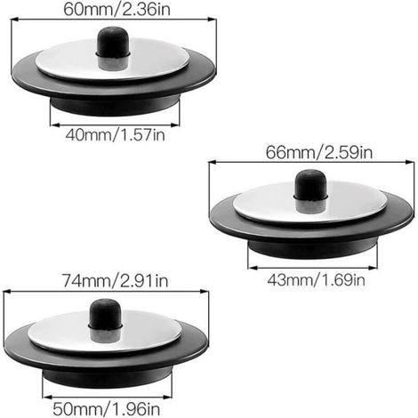 3 Pièces Bouchon de Lavabo Caoutchouc avec La Chaîne à Billes Bouchon d'évier de Cuisine de Baignoire 40mm/43mm/50mm pour Evier La (1/5)