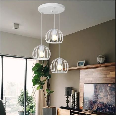 Lustre Suspension Industrielle,Moderne Lampe Plafonnier Evider en Fer Forge Style Edison pour Salon Chambre,Blanc,Ø20cm (1/4)