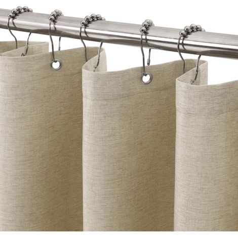 Rideau de Douche Lin avec Anneaux en Métal Imperméable Anti-Moisissures Polyester Tissu Rideau Salle de Bain Lourd pour Baignoire Cabine de Douche - 92x182CM (Taupe) (1/5)