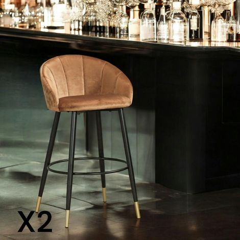 Chaise de bar en velours doré forme coquillage (lot de 2) HAWAI (1/5)