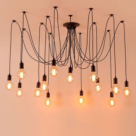 Plafonnier Vintage Antique E27 Lustre Rétro Suspension Luminaire D'Intérieur 14 Têtes Noire (1/4)