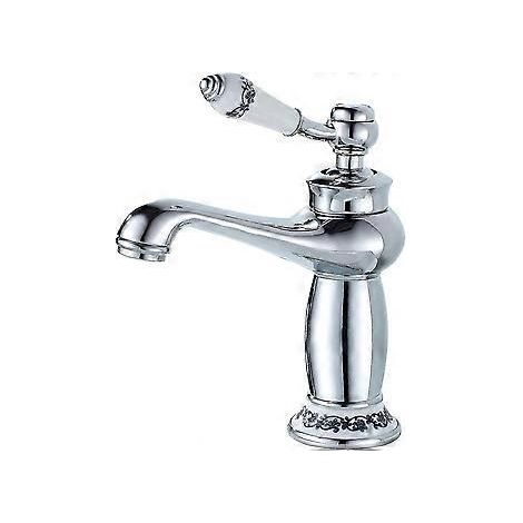 Einhebel-Waschtischarmatur, Keramik-Waschtischarmatur mit floralem Dekor, Chrom FXI