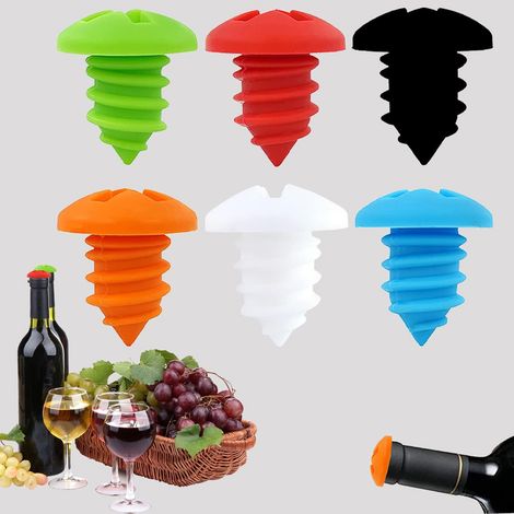 Lot de 6 bouchons à vin multicolores en silicone à vis, forme amusante et originale, réutilisables et incassables, pour une conservation optimale de la fraîcheur.-AquaForge
