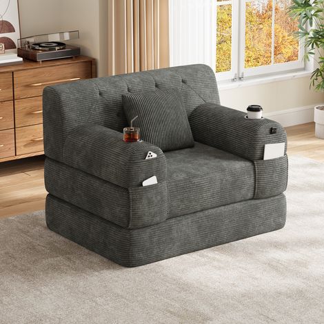 Fauteuil convertible lit , 1 place, sans assemblage, avec coussins,gris foncé,107 x 80 x 81 cm (1/5)