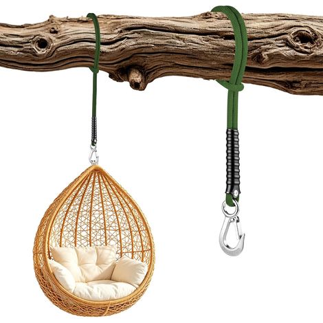 Corde de fixation de balançoire de 60 cm avec crochet - Capacité de charge de 1134 kg - Diamètre de 10 mm - Pour hamac, fauteuil suspendu, balançoire d'arbre, balançoire nid - Intérieur et (1/5)