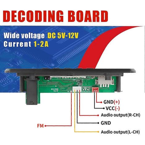 Carte décodeur MP3 12 V, microphone audio sans fil Bluetooth 5.0 pour voiture, radio USB avec lecteur de carte TF, lecteur MP3 à monter soi-même, avec télécommande (1/5)