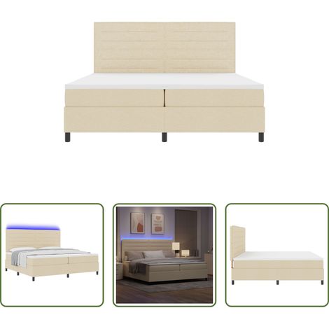 Matelas moyen-ferme - Lit à ressorts avec matelas avec LED Crème 200 x 200 cm tissu (1/5)