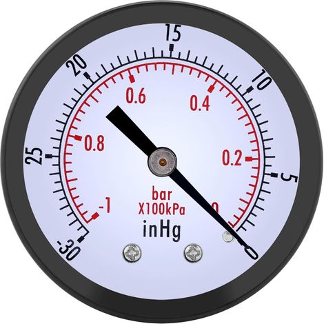 Vacuum Pressure Gauge 0-30inHg 0-1bar, 50mm Dia 1/4" BSPT Thread High Precision Pressure Gauge, Mini Air Pressure Meter Manometer for Diesel Water Pressure Measurement