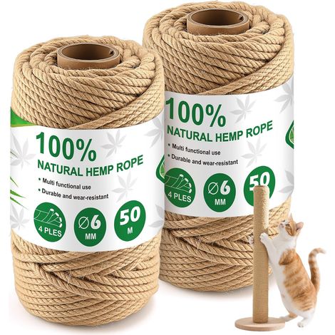 2 Pièces Corde Arbre à Chat, 6mm × 50m Corde de Jute Tissé, Sisal pour Arbre à Chaton pour Bricolage Home Decor, Crafts (1/5)