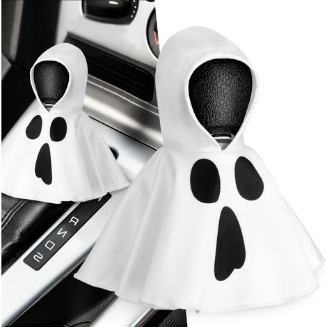 Décoration de capuche pour levier de vitesse de voiture Halloween avec motif amusant, mini couvre-poignée universel, accessoires intérieurs automobiles, cadeau, blanc, fantôme (1/5)