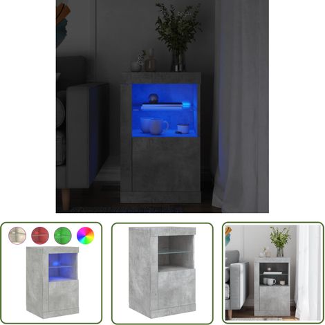The Living Store Beistellschrank mit LED-Leuchten Betongrau Holzwerkstoff - Betonmöbel - Wohnraumgestaltung - Nachttischlampe - TV-Sideboard - Regal Beleuchtung (1/5)