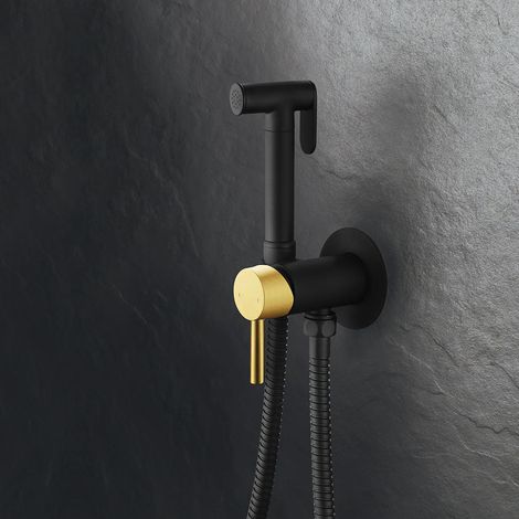 LLAVISAN L157764 OSLO Grifo WC Monomando Hidroescobilla Negro Oro Agua Fría y Caliente