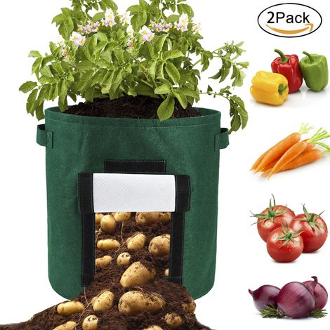 Sac de culture avec poignée en feutre non tissé pour légumes, épaisseur 2 mm, capacité 8 gallons (34 x 34 cm), vert (1/4)