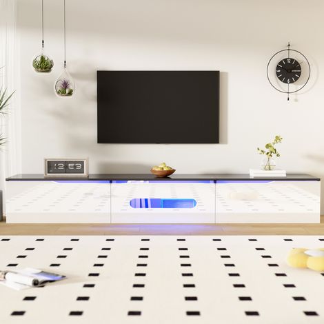 mobile tv 180 cm LED app a parete bianco nero HAVRYA (1/5)