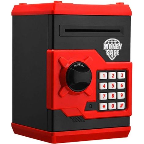 Tirelire ATM Mini Tirelire Mot de passe de sécurité Chewing Coin Machine de dépôt en espèces Cadeau Décorations pour la maison Tirelire, Rouge