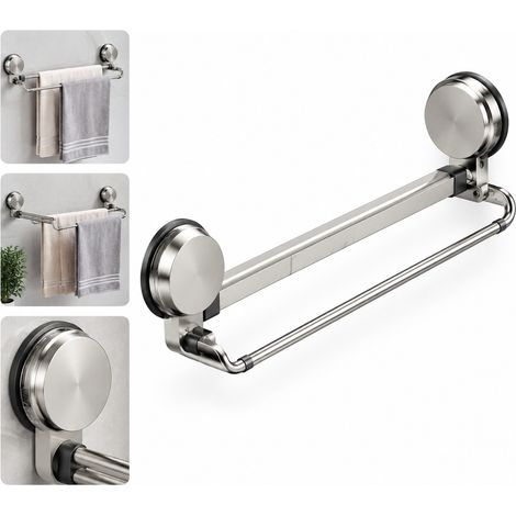 2 Pièces Porte-Serviettes Extensible à Ventouse, 60-120 cm, Barre Rotative Sans Perçage (1/5)