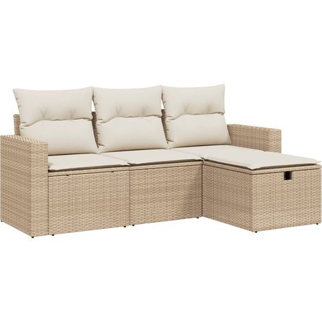Set Divano da Giardino 4 pz con Cuscini Beige in Polyrattan vidaXL (1/4)