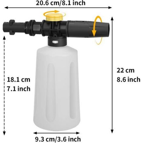 Canon à Mousse pour Karcher K2 K3 K4 K5 K6 K7, 750ML Lance de Mousse Bouteille de Neige avec Buse Réglable Accessoire (1/5)