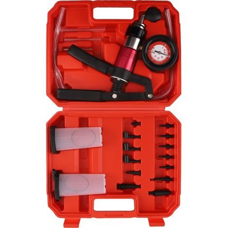 Kit de prueba para bomba de vacío, presión máxima 30 PSI, dimensiones 12 x 8 x 4 pulgadas, plástico y aluminio duraderos, compatibilidad automotriz versátil, válvula de alivio de presión incluida. (1/5)