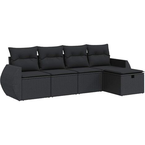 Maison Exclusive - Set Divani da Giardino 5 pz con Cuscini in Polyrattan Nero (1/5)